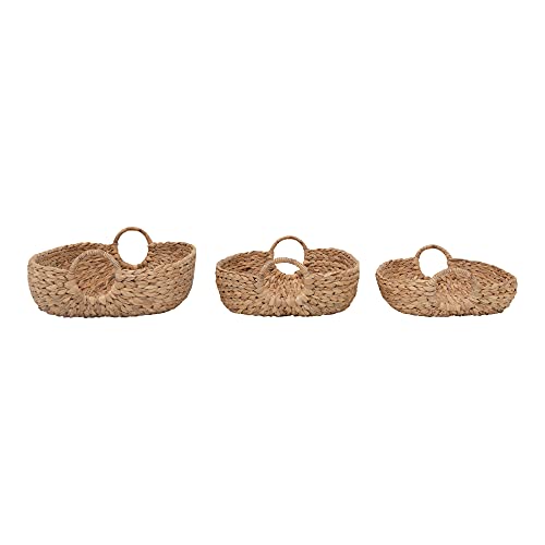 Creative Co-Op Water Hyacinth Baskets with Handles, Set of 3 Sizes