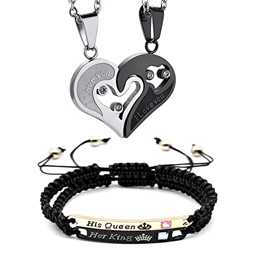 Xinlon Collier Couple Coeur Amour Puzzle, Bracelets de Couple pour Lui et Elle, Pendentif Collier I Love You Pendentif, Convient pour le Cadeau de Confession d'Amoureux