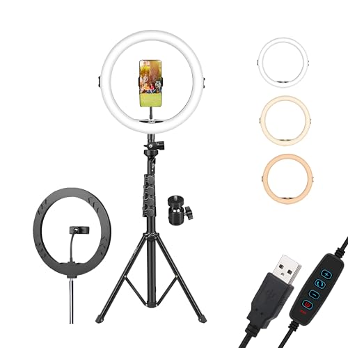 DIGITEK® (DRL-14C) 14 Inch LED Ring Light with 5ft Stand & Smartphone Mount - USB Powered, Color Switch Mode, Brightness Control, Dual Temperature - for Photo & Video Shoots, Makeup, Vlogging!
