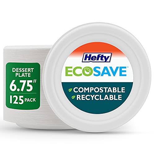 Hefty™ ECOSAVE Compostable Disposable Paper Plates Dessert 6.75", 125 Count, White