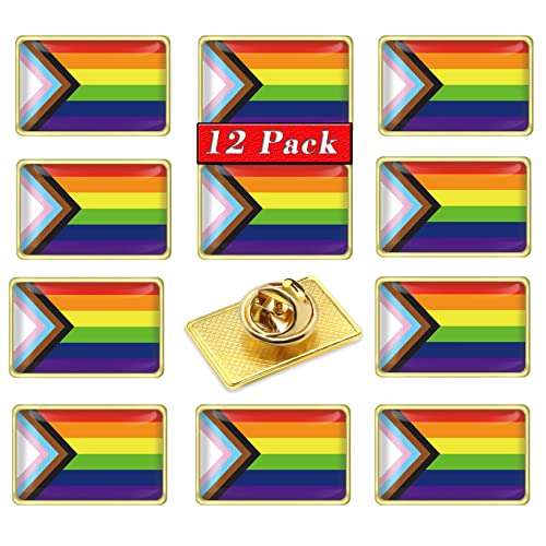 12Pack-New Progress Pride Pin Rainbow Gay Flag LGBT Enamel Lapel Pins Bulk Decoration for Clothes and Bags Gifts