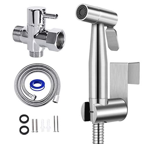Bidet Toilet Spray, Stainless Steel Handheld Bidet Attachment for Toilet, Muslim Shower Jet Spray for Toilet Seat, Toilet Bidet Sprayer Easy Install Great,Support Wall or Toilet Mount