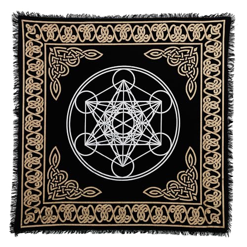INDIAN CONSIGNERS Altar Cloth Hexagonal Metatron Witchcraft Alter Tarot Spread Top Cloth Wiccan Square Spiritual 18 by 18 Sacred Cloth (Hexagonal Metatron Gold Silver)