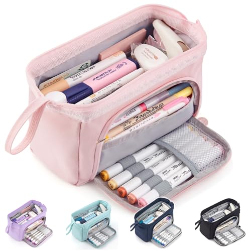 HVOMO Pencil Case Large Capacity Pencil Pouch Handheld Pen Bag Cosmetic Gift for Office School Teen Girl Boy Men Women Adult (Pink)