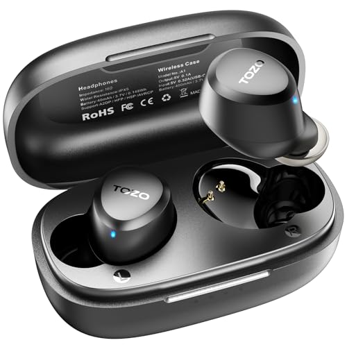 TOZO A1 Wireless Earbuds Bluetooth 5.3 Light Weight in Ear IPX5 Waterproof Headphones 2 Mic for AI Calls, Immersive Premium Sound Bass Headset with Charging Case, 32 Presets EQ Customization via App