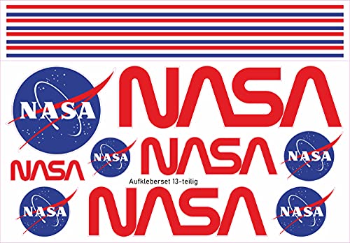 beihaasnatuerlich® Aufkleber NASA - 13-teiliges Sticker Set - Autoaufkleber - Emblem - Konturschnitt - Astronaut - Weltall - für Auto, Motorrad, RC Modellbau