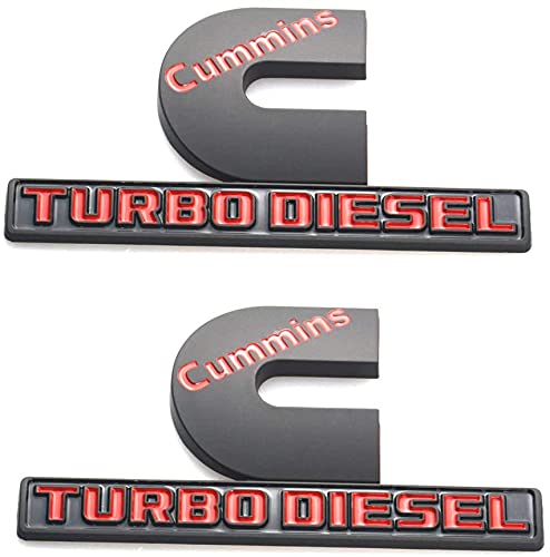 SESE 2 Pack Cummins Turbo Diesel Emblems,Badges High Output Nameplate Replacement Sticker for 2500 3500 Fender Emblem(Red)