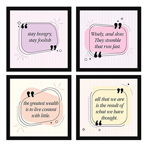ArtX Paper Motivational Quotes Stay Hungry Stay Foolish Wall Art Painting, For Home Office Decor 20 X 20 inches (Combined), 10.0 X 10.0 each, Multicolor Posters With Frame, Set of 4
