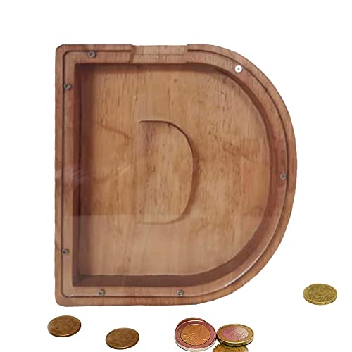 MOONASE Wooden Money Bank Personalized Letters Coin Bank Text Engraved Money Box Wooden Coin Bank ​Gift for Kids Christmas Birthday Gift Home Decoration (D)