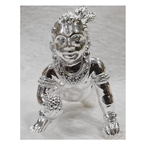 Laddu Gopal Idol in Pure 925 Silver / Ladoo Gopal Statue in Silver Hindu Religion God Sculpture Festival (280 Grams)