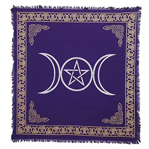 Indian Consigners Purple Triple Moon Pentagram Altar Cloth – 18x18 Inch Gold & Silver Wiccan Square for Sacred Space, Rituals, and Witchcraft