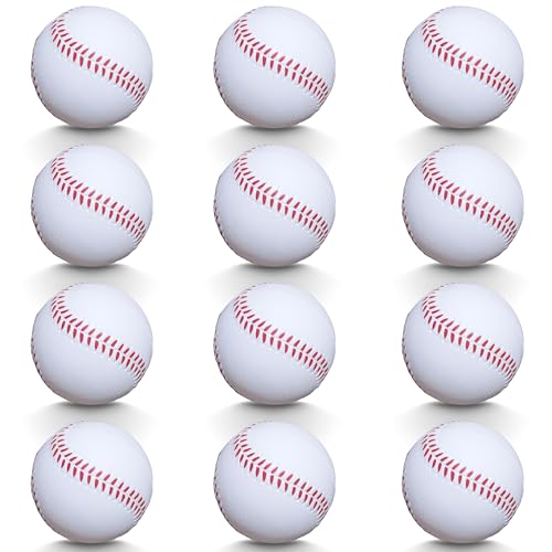 HPWFHPLF Baseballs, 12 Pack Standard Size 9 Inch Soft Training Baseballs, Reduced Impact Safety Practice Baseballs for Kids Beginners (White, Soft)