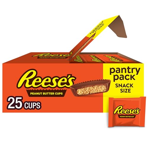 REESE'S Milk Chocolate Snack Size Peanut Butter Cups, Candy Pantry Pack, 13.75 oz (25 Pieces)