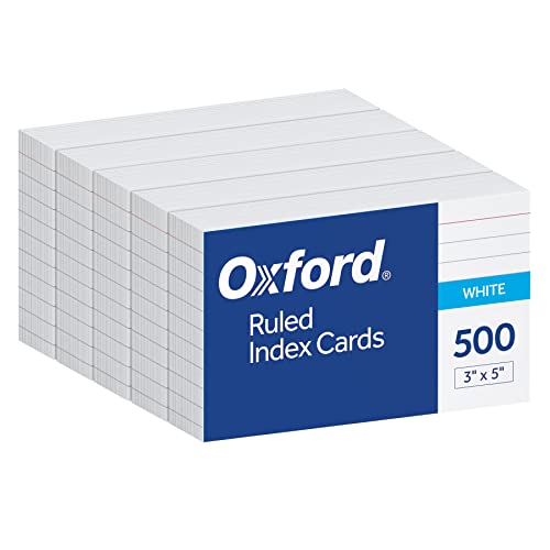 Oxford Index Cards, 3 x 5 Inches, White, Lined on Front, Blank on Back, Flashcards for School and Studying, Recipe Note Cards, 500 Count (5 Packs of 100) (40176)