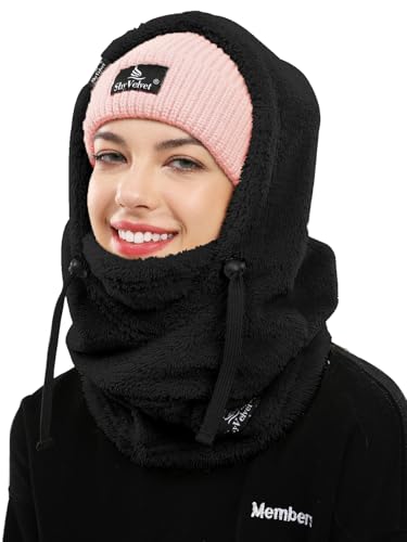 Shy Velvet Balaclava (Unisex) Wind-Resistant Winter Face Mask, Fleece Ski Mask for Men and Women, Warm Face Cover Hat Cap Scarf, Black, Medium-Large