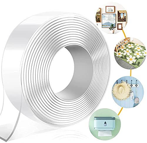 Chillyfit Double Sided Tape, Heavy Duty Self Adhesive Tape, Two Side Sticky Pads Strong Wall Adhesive Strips No Marks Reusable Removable Clear Nano Tape for Picture Hanging, Carpet Glue