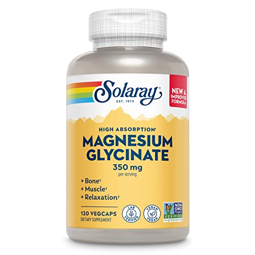 SOLARAY Magnesium Glycinate Capsules, Chelated Magnesium Bisglycinate w/BioPerine, Higher Absorption Magnesium Supplement - Bones, Muscles, Heart Support, Vegan (30 Servings, 120 VegCaps)