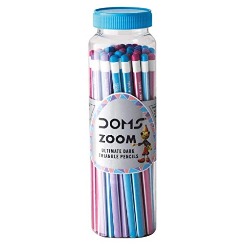 Doms Zoom Ultimate Dark Pencil Jar Pack|Triangular Shape For Easy Holding&Comfort|Free Eraser,Scale&Sharpner Inside|Dark&Neat Handwriting|Pack Of 30 Pencils,Multicolor