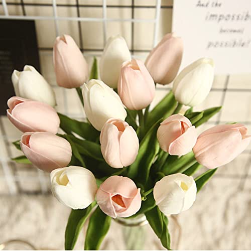 20 Pcs Tulips Artificial Flowers for Table Decor, hanlongyu Fake Artificial Bouquets, Realistic Tulips Flowers Decor for Wedding Party Office Kitchen Home