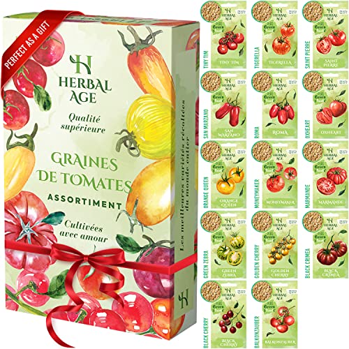 HERBAL AGE Kit De Culture De Tomates, 14 Variétés De Graines Anciennes, 500 Graines De Tomates Pour Votre Jardin Intérieure Et Extérieure À Planter, Cadeau De Jardinage Pour Homme, Femme, Enfant