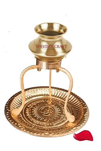 SHIVDEV CRAFT Shivling Abhishek Patra Tripai Stand 12 CM With Brass Jalabhishek Lota Kalash 100 ML With Pooja Plate 15 CM Best Set for Small Size Shivling Jalabhishek
