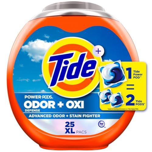 Tide Ultra OXI Power PODS with Odor Eliminators Laundry Detergent Pacs, 25 Count, For Visible and Invisible Dirt