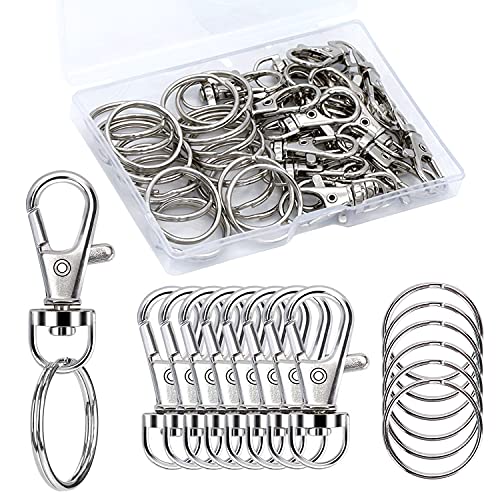 50PCS Premium Swivel Snap Hooks with Key Rings, Metal Swivel Lobster Claw Clasps, 25PCS Small Lobster Claw Clasp Swivel Hook and 25PCS Key Rings for Lanyard, Key, Charm, Jewelry, Art Crafts