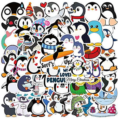 Kawaii Penguin Stickers Pack Bulk | 50Pcs Vinyl PVC Waterproof Stickers Penguins for Laptop Skateboard Water Bottle Hydroflask Wall Luggage Book, Penguin Removable Stickers for Teens Boys and Girls