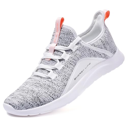 ALEADER Women's Energycloud Slip On Walking Shoes Pure Running Shoes for Gym Workout Treadmill Running Errands White Gray Size 8 US