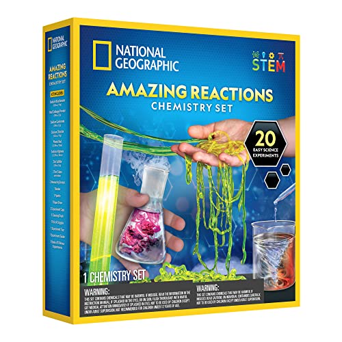 NATIONAL GEOGRAPHIC Chemistry Set for Kids - Chemistry Kit with 20 Science Experiments, Make Glowing Worms, Fizzy Solutions and More, Great Chemistry Gift for Girls and Boys