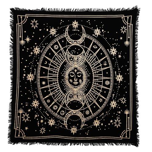 Indian Consigners Moon Phases Altar Cloth – 18x18 Inch Celestial Cotton Tapestry for Tarot Spreads, Wiccan Rituals, Witchcraft, or Sacred Altar Décor