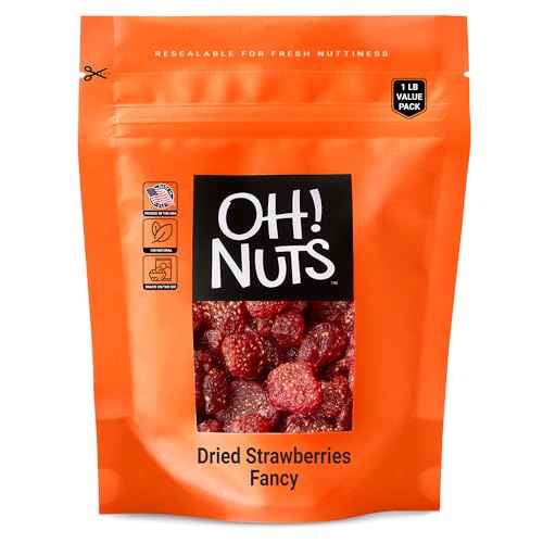Oh! Nuts Dried Strawberries Fancy - 1 lb - Sweetened Dried Fruit - Dehydrated Fruit Bites - Packed in New York Zip-Seal Bag for Exceptional Freshness