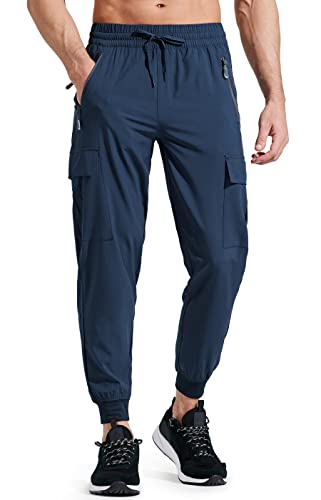 Libin Men's Lightweight Joggers Quick Dry Cargo Hiking Pants Track Running Workout Athletic Travel Golf Casual Outdoor Pants, Navy L