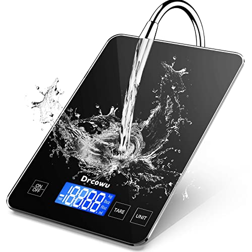 Drcowu Large Food Scale Digital, 15kg Kitchen Scales for Baking, Cooking, Keto and Meal Prep, Weight Balance Alimentaire with 1g Accuracy and LCD Display, Easy to Read, Grams and Oz for Home, Black