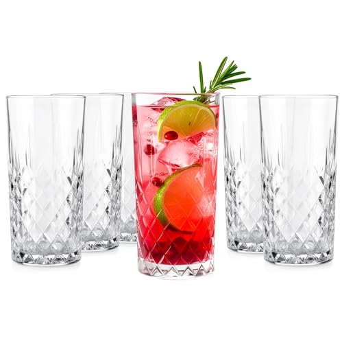 Glasmark Krosno Wassergläser Gläser Trinkgläser Set Longdrink Cocktail Gin Wasser Longdrinkgläser Cocktailgläser, Spülmaschinenfest Transparent Mit Kristall Effekt 6 x 300ml