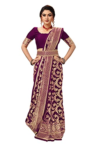 Nivah Fashion Damen Banarasi Art Silk Saree mit Blusenteil, Violett, Einheitsgröße