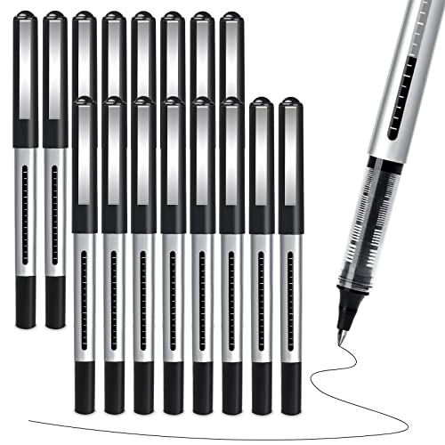 Rollerball Pen Fine Point Pens: 16 Pack 0.5mm Extra Thin Ink Pens Ballpoint Pens Gel Liquid Black Ink, Gel Pens Black Writing Pens for Note Taking, Journaling, Signature, School, Office Supplies