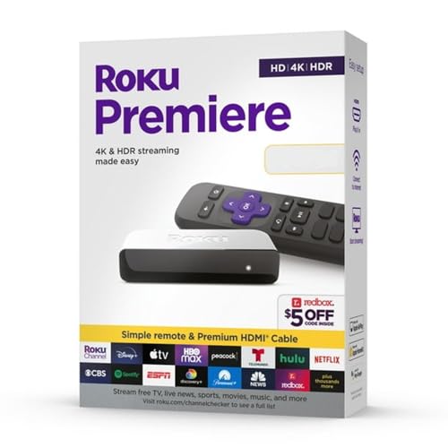 Roku Premiere Streaming Media Player HD/4K/HDR Simple Remote and Premium HDMI Cable & Bundled with Swanky Cables 6FT HDMI Cable (3920R)
