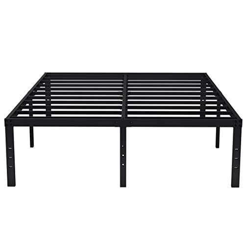 EMODA Queen Bed Frame No Box Spring Needed 18 Inch Heavy Duty Metal Tall Platform Bed Frame Queen Size with Large Storage Space, Easy Assembly, Black