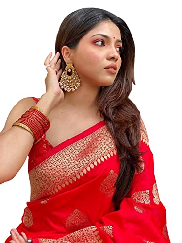 SGF11 Women's Kanjivaram Soft Silk Saree With Blouse Piece (Red)