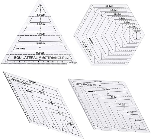 4 Stück Quilting Template, Quilten Patchwork Lineal, Sechseck Quilten Lineal, 45 Grad & 60 Grad Lineal, DIY Sewing Ruler,Patchwork-Lineal-Werkzeug, für Messen, Schneiden, Quilten, DIY-Sticken