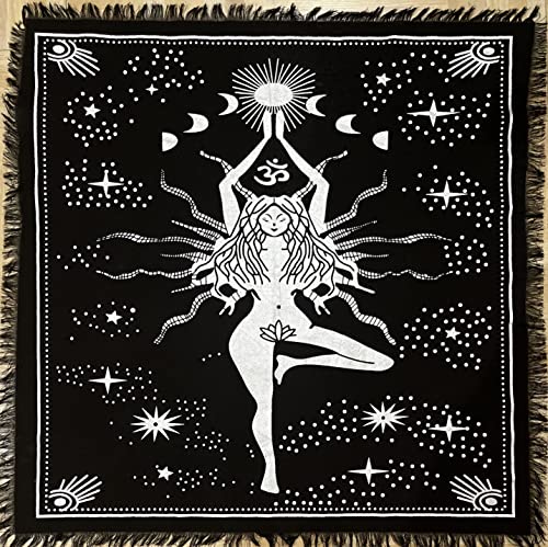 Indian Consigners Triple Goddess Altar Cloth – Black Cotton Tarot Table Cover with Moon Phases | Witchcraft Tapestry for Wiccan Altar, Rituals, Yoga, or Sacred Space Décor