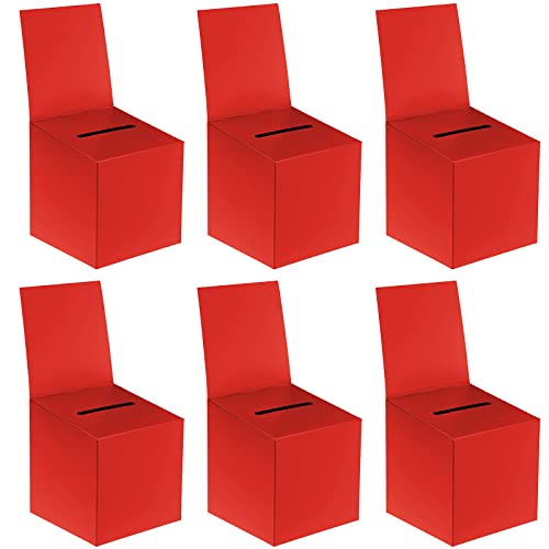 6 Pcs Ballot Raffle Box Donation Box for Fundraising, 6 x 6 x 6 Inch Cardboard with Slot for Ticket and Removable Header Charity for Collecting Business Card Voting Contest(Red)