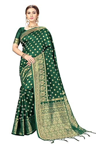 Nivah Fashion Women's Kanjivaram Banarasi Art Silk Saree with Blouse Piece (US.S11-DarkGreen)