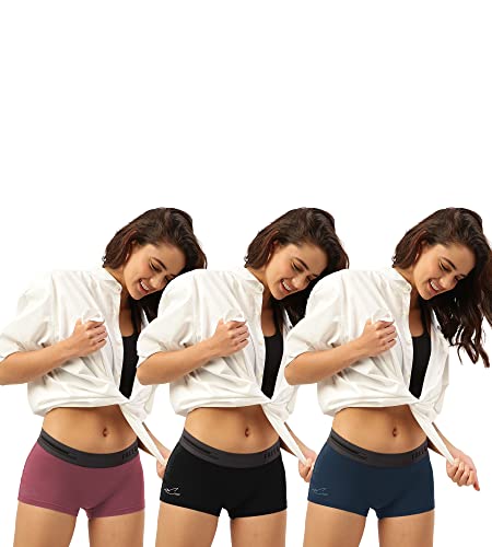 Freecultr Women's Underwear Antibacterial Micromodal Airsoft | Boy Short - Non-Itch, No Chafing, Sweat-Proof Comfort Size M Pack of 3-Pot Black,Prussian Blue,Rossini Red