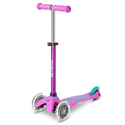 Micro Scooters | Mini Micro Deluxe LED Children's Scooter | Extra Grippy Deck | Weather Tested Stem | Remove & Fold Handlebar | Light Up Wheels | 2-5yrs | Boys & Girls | Lavender