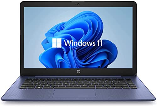 HP 14" HD Laptop, Windows 11, Intel Celeron Dual-Core Processor Up to 2.60GHz, 4GB RAM, 64GB SSD, Webcam, Dale Blue (Renewed)