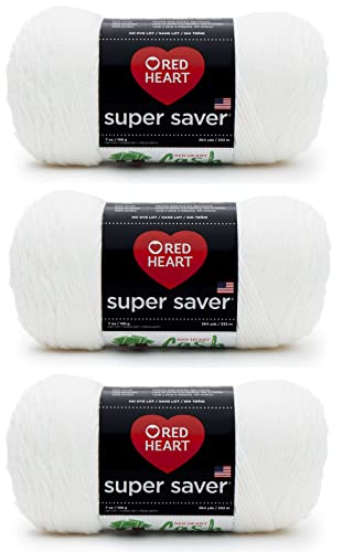 Red Heart Super Saver White, 3 Pack of 7oz/198g-Acrylic-#4 Medium-364 Yards, Knitting/Crochet
