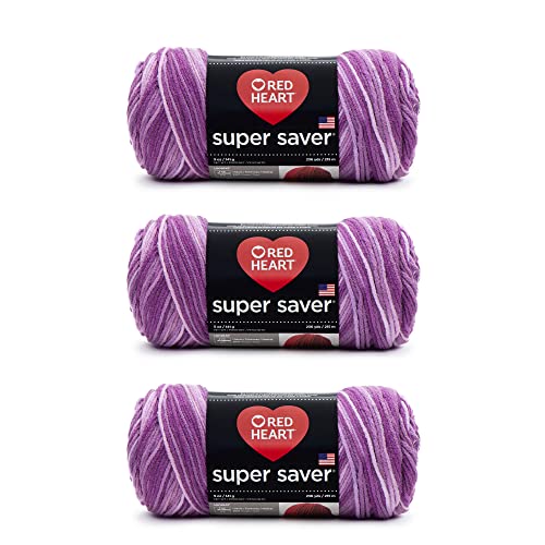 Red Heart Super Saver Purple Tones, 3 Pack of 5oz/142g-Acrylic-#4 Medium-236 Yards, Knitting/Crochet