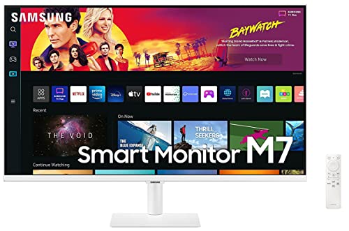 Samsung 32-inch(80cm) M7 4K UHD Smart 3,840 x 2,160 Monitor, Type-C, Smart TV apps, TV Plus, Office 365, Apple Airplay, Dex, Bluetooth, IOT, Speakers, Remote (LS32BM701UWXXL, White)